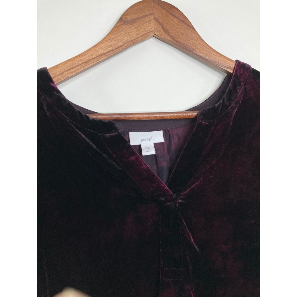 Pure Jill Women Velvet Tunic Top Plum Purple Tie Dye V-Neck XL Petite Whimsigoth - Picture 3 of 10